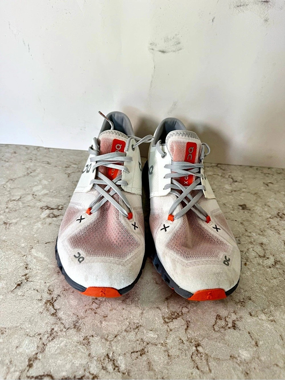 On X3 White & Orange Athletic Shoes